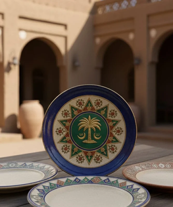 اطباق تراثية مصنوعة يديوية ذو نقوش فنية